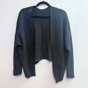 Women’s M Heather Grey Cropped Hem Lana Wool Blend Open Cardigan Granola Coastal